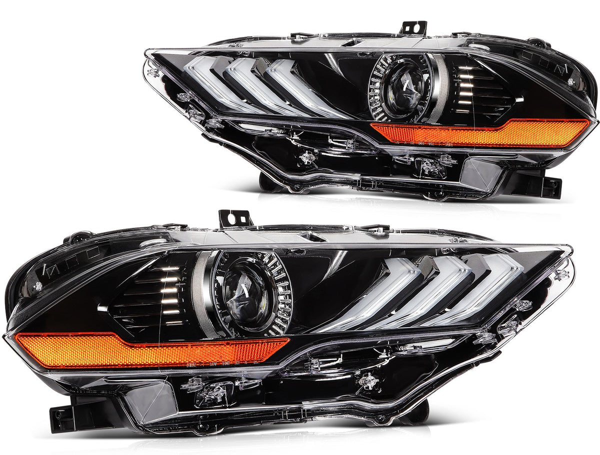 Pair Kit Full LED Headlights Assembly For 2018-2020 Ford Mustang Black Amber 6B93BC-57