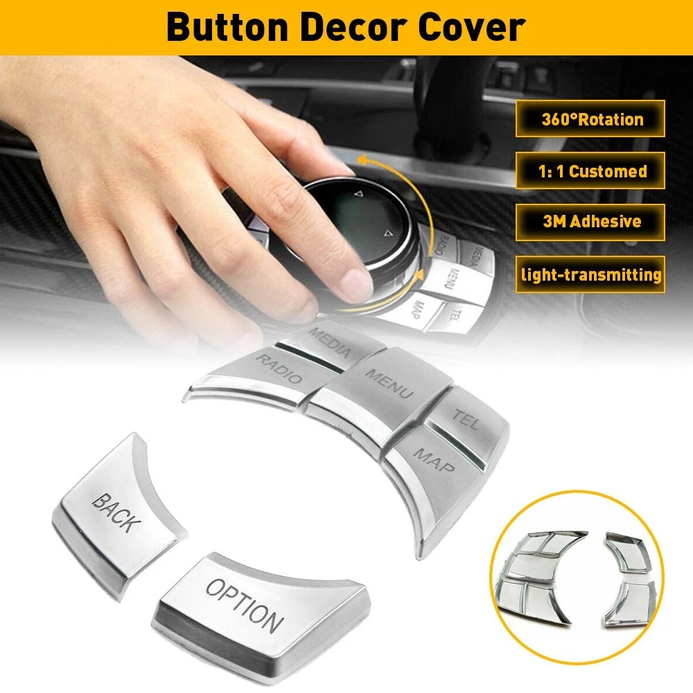 Chrome iDrive Multi Media Button Decor Cover Trim For BMW 3 5 6 Series X5 X6 EOA 6B93BC-57