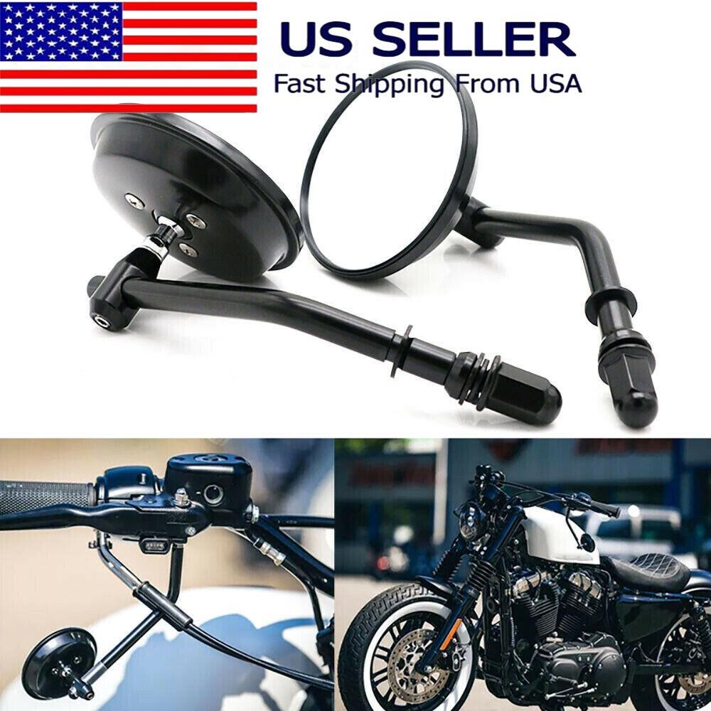Black Round Motorcycle Mirrors For Harley Sportster Softail Dyna Touring Bobber