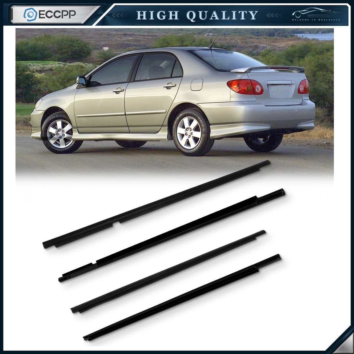 For 2003-2008 Toyota for Corolla Front & Rear Door Window Seal Belt Molding 6B93BC-57