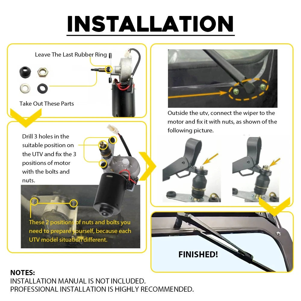12V Electric Windshield Wiper Motor Kit+Wiring For Polaris Ranger 570/900/1000 A 6B93BC-57