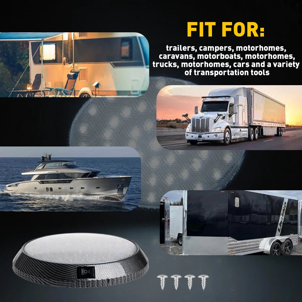 RV Interior LED Lights Switched Round Ceiling Light Fixture Camper Trailer 12V 6B93BC-57