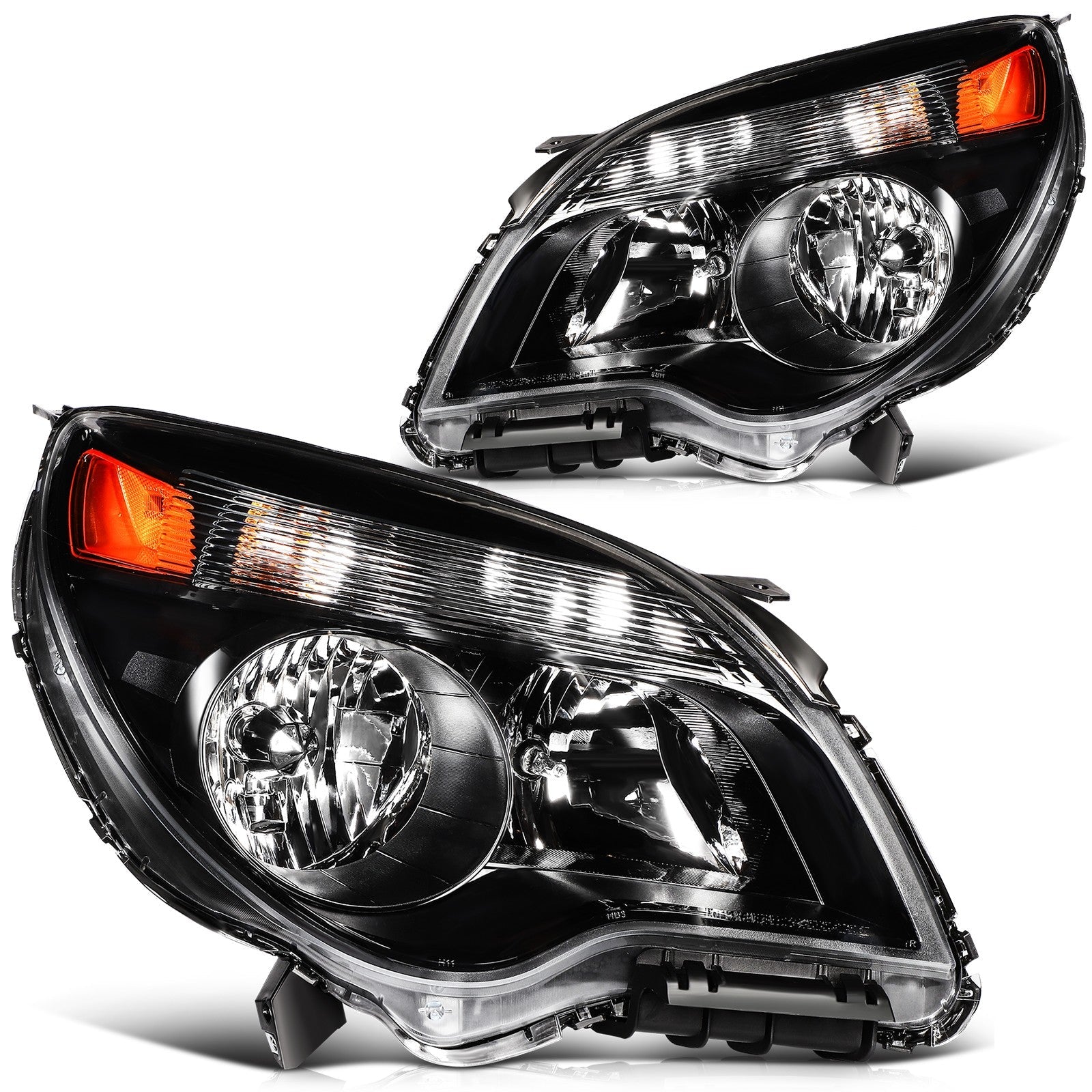 Pair Kit Halogen Headlights Assembly For 2010-2015 Chevrolet Equinox Black Amber 6B93BC-57