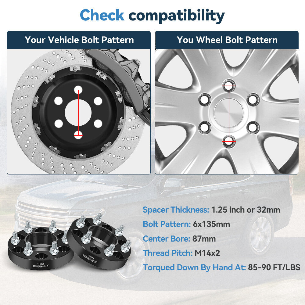 4 Pcs 1.25" 6x135 Hub Centric Wheel Spacers 14x2 For 2004-2014 Ford F-150 F150 6B93BC-57