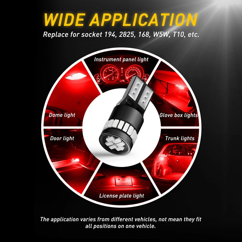 10Pcs Red T10 LED SMD Car Side Marker Interior Light Dome Map Bulbs W5W 194 168 6B93BC-57