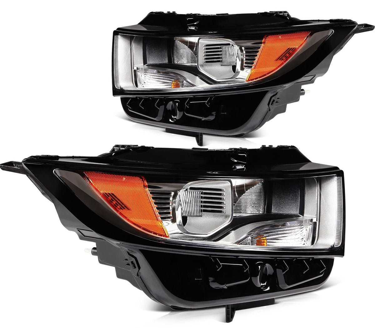 Pair Kit Halogen Headlights Assembly For 2015-2018 Ford Edge Black Amber 6B93BC-57