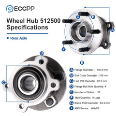 1Pc Wheel Hub Bearing Rear AWD For Ford Escape 2013-2019 Lincoln MKC 2015-2019 6B93BC-57