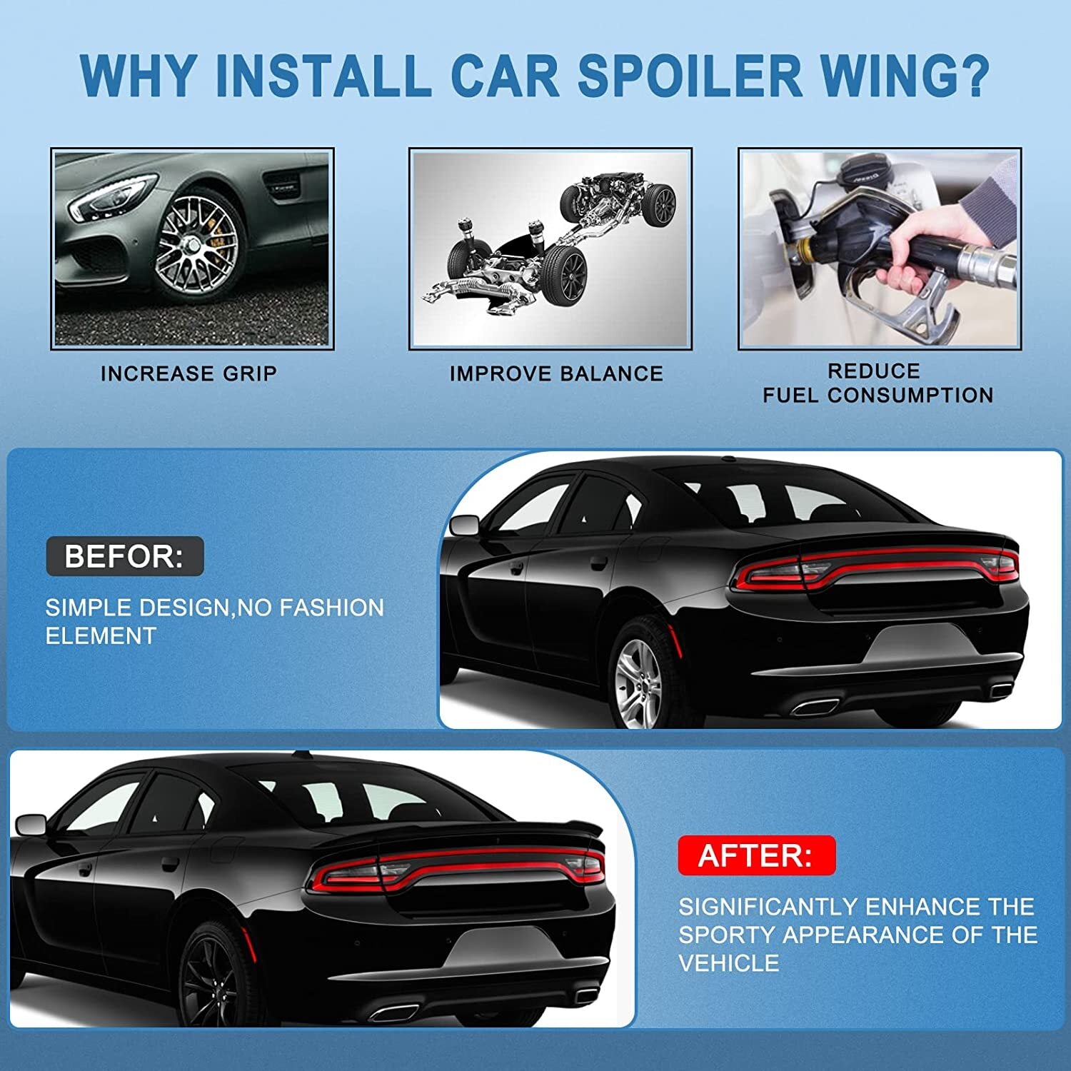 For 2011-2023 Dodge Charger Hellcat Style ABS Rear Wing Spoiler Matte Black 6B93BC-57