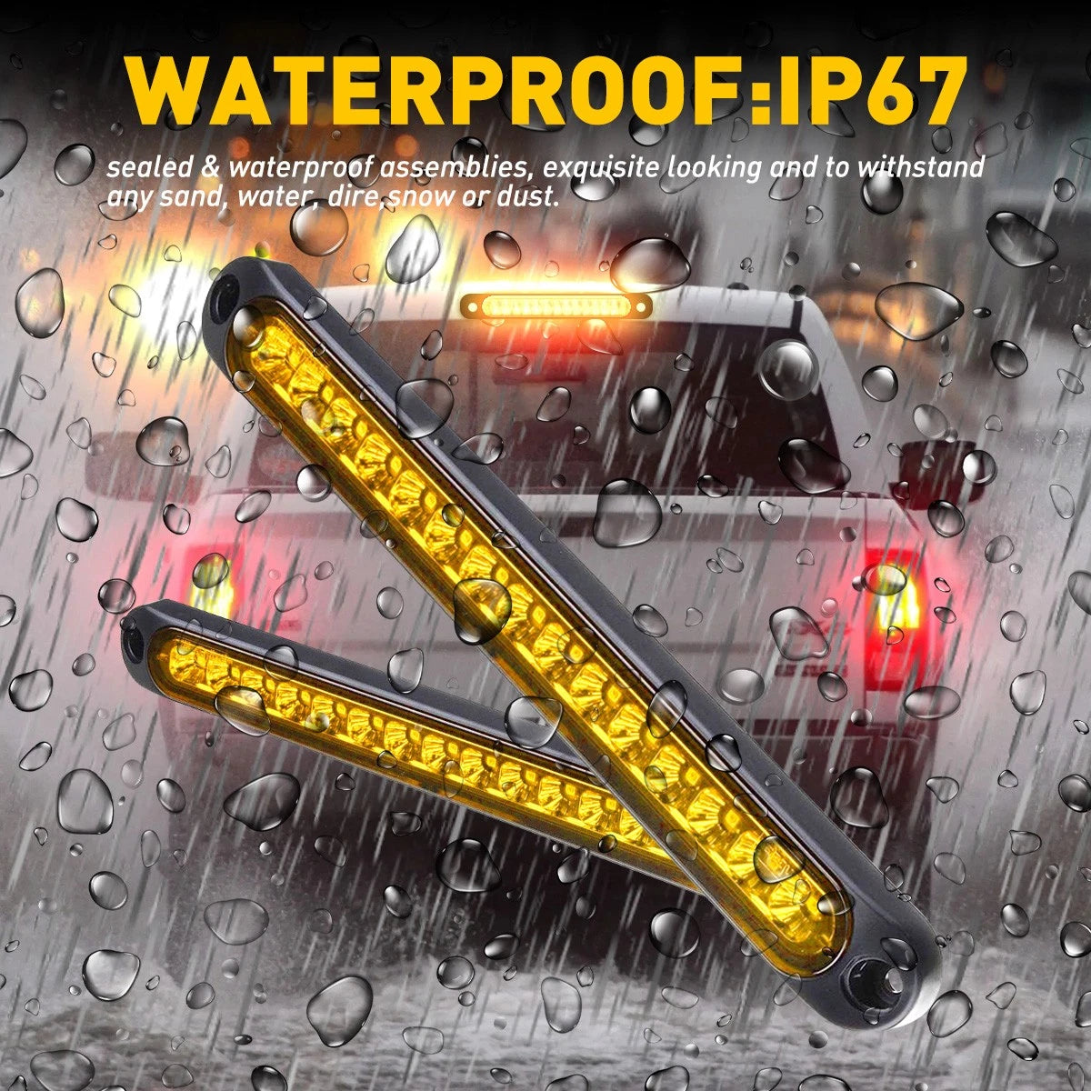 2X LED Amber Strip Truck Trailer Stop Tail Flowing Turn Signal Brake Light Bar 6B93BC-57