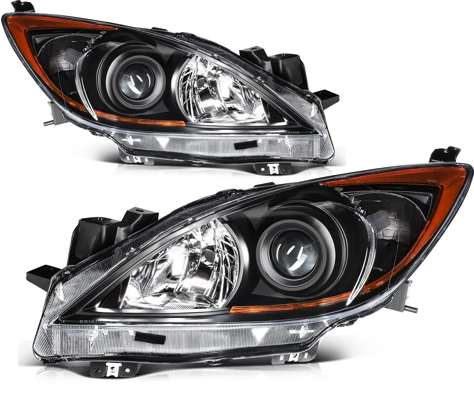 ECCPP Headlights Assembly For Mazda 3 Sport 2.0L 2.5L 2010-2013 Pair Black Amber 6B93BC-57