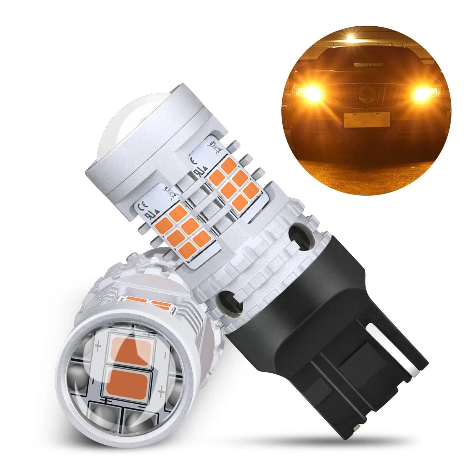 2X 7443 LED Error Free Canbus Front Turn Signal Parking Light Bulbs Amber Yellow 6B93BC-57