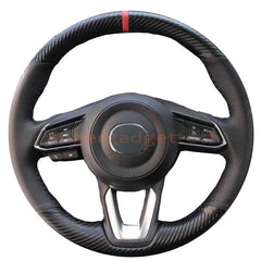 Carbon Fiber &Leather Steering Wheel Hand Sewing Wrap Cover For Mazda 6 17-18