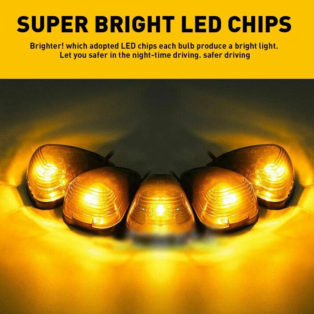 5X Amber LED Cab Marker Rooftop Light Kit For Ford 1999-2016 F250 F350 F450 F550 6B93BC-57