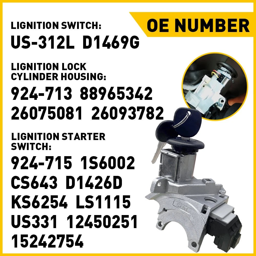 Ignition Lock Cylinder Switch & Housing for 2003-07 Chevrolet GMC Cadillac H2 A 6B93BC-57
