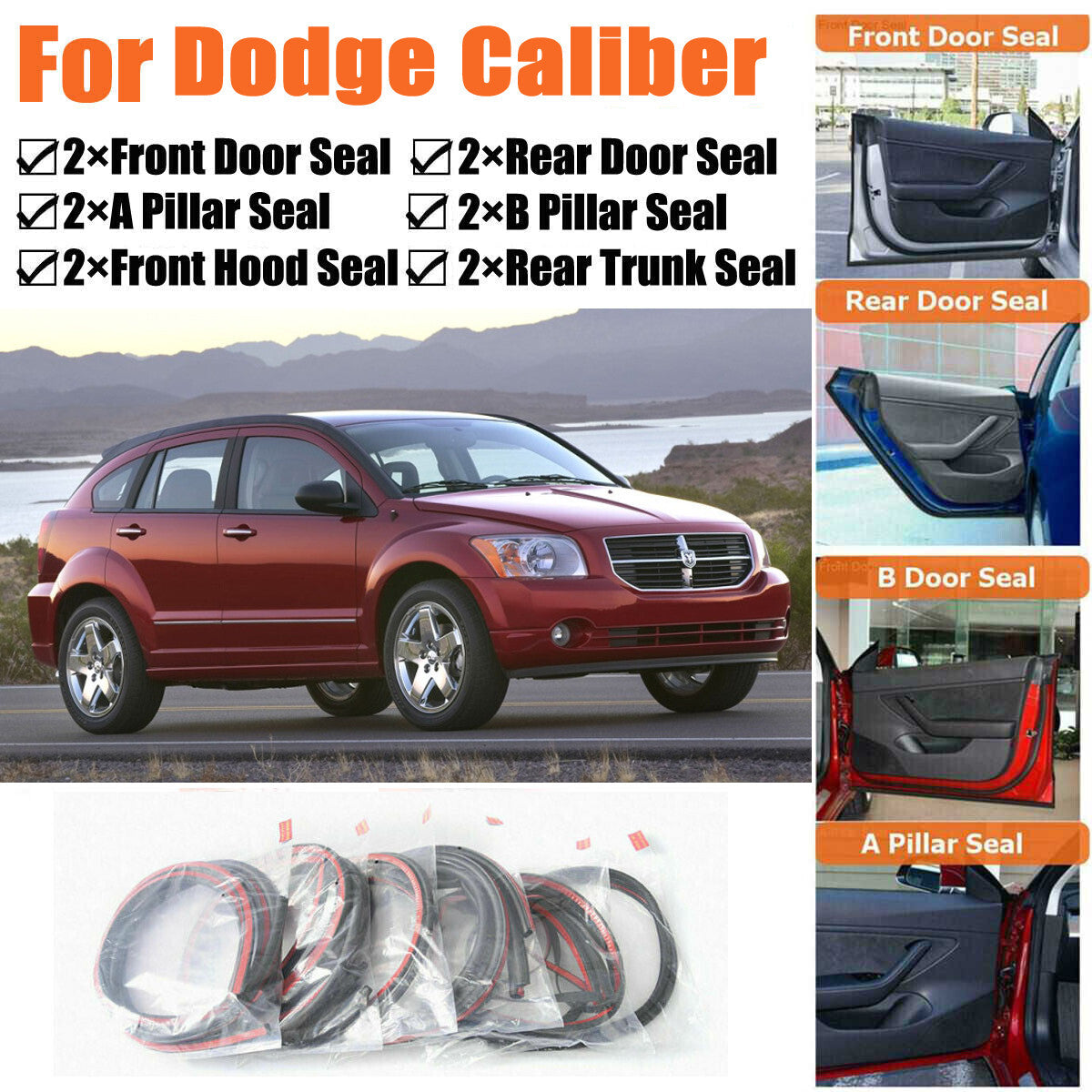 Door Rubber Seal Strips Weather Draft Noise Reduction Kit For Dodge Caliber