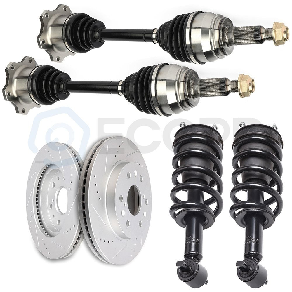 Front CV Axle+Brake Rotors+Complete Struts for Chevrolet Avalanche LTZ 2008-2012 6B93BC-57