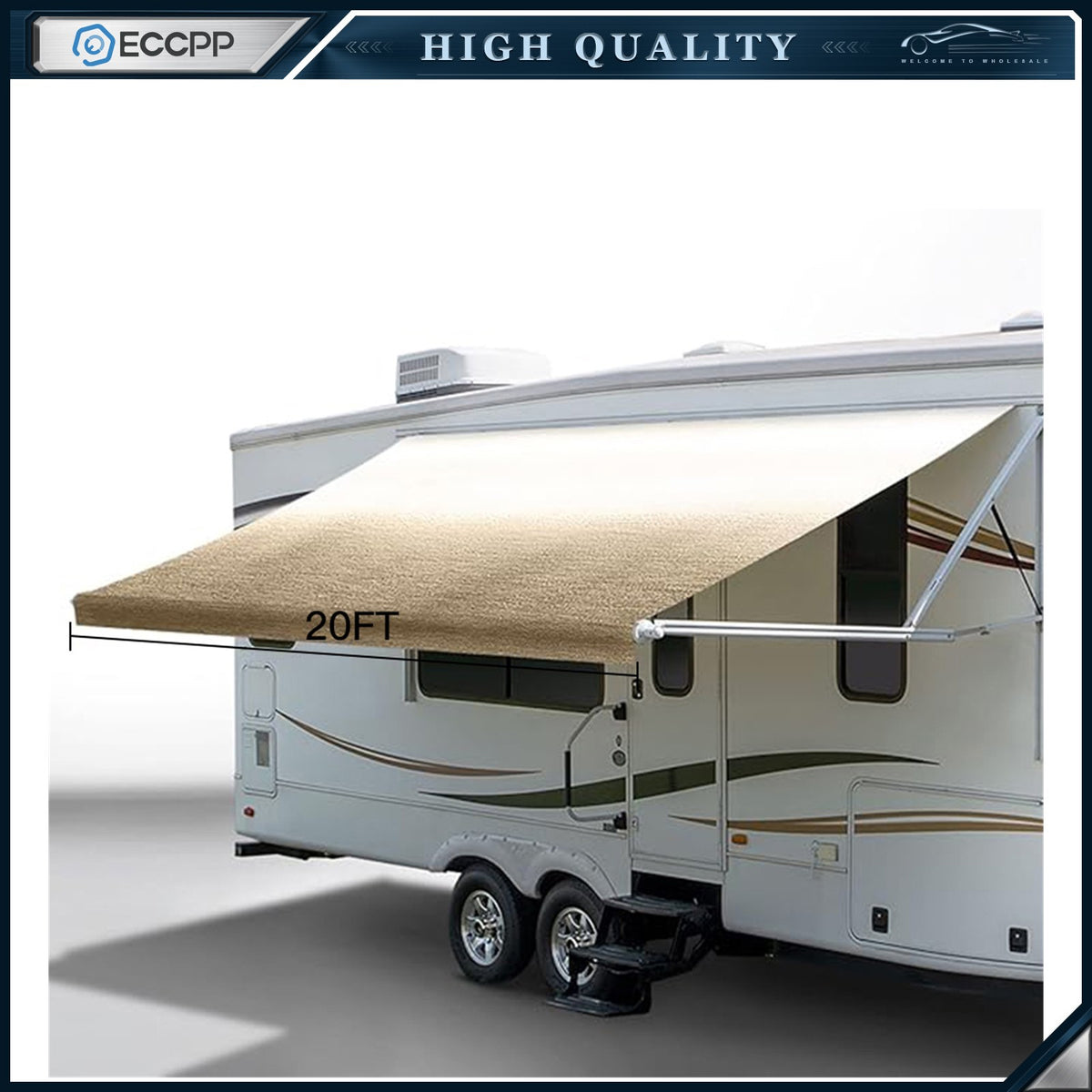 Yellow 8' RV Awning Fabric 20 Feet Length Camper Awning Replacement Shade