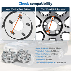 2 Pcs 1" 5x100 to 5x112 Conversion Wheel Adapters 12x1.5 57.1 CB For Audi VW 6B93BC-57