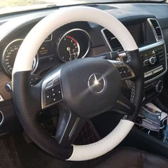 White&Black Leather Steering Wheel Yellow Stitching Wrap Fit For Mercedes W204