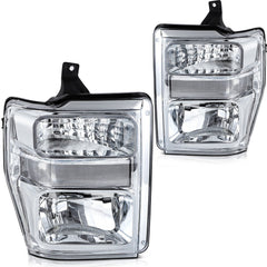 For 2008-2010 Ford F-250 F-350 F-450 F-550 Super Duty Pair Chrome Headlights 6B93BC-57