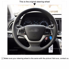 Steering Wheel Wrap For Hyundai Elantra 2016-20 Black Perforated Leather Cover