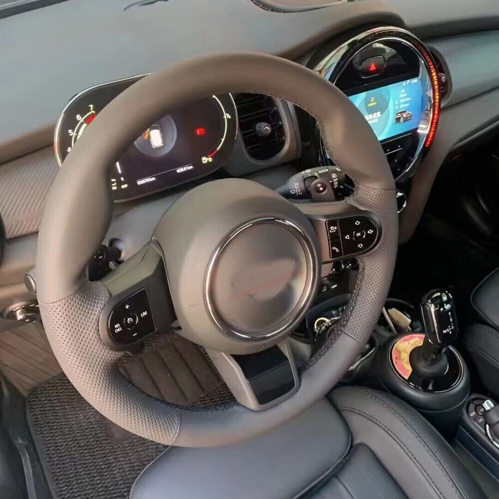 Black&Hole Leather Steering Wheel Hand Sewing Wrap Cover For Mini Clubman 21-23
