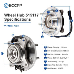 1Pc Wheel Hub Bearing Assembly Front For 2009 2010 Ford F-150 6 Lug RWD Only 6B93BC-57