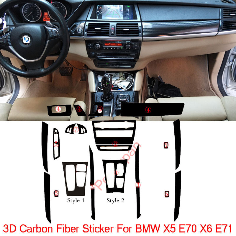 Interior Center Console Carbon Fiber Molding Sticker Decals For BMW X5 X6