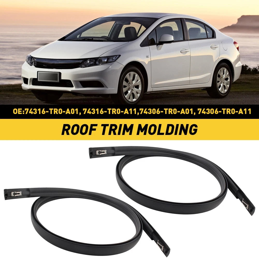 A Black Pair Roof Trim Molding Kit LH&RH For 2012-2015 Honda Civic Sedan 4-Door 6B93BC-57
