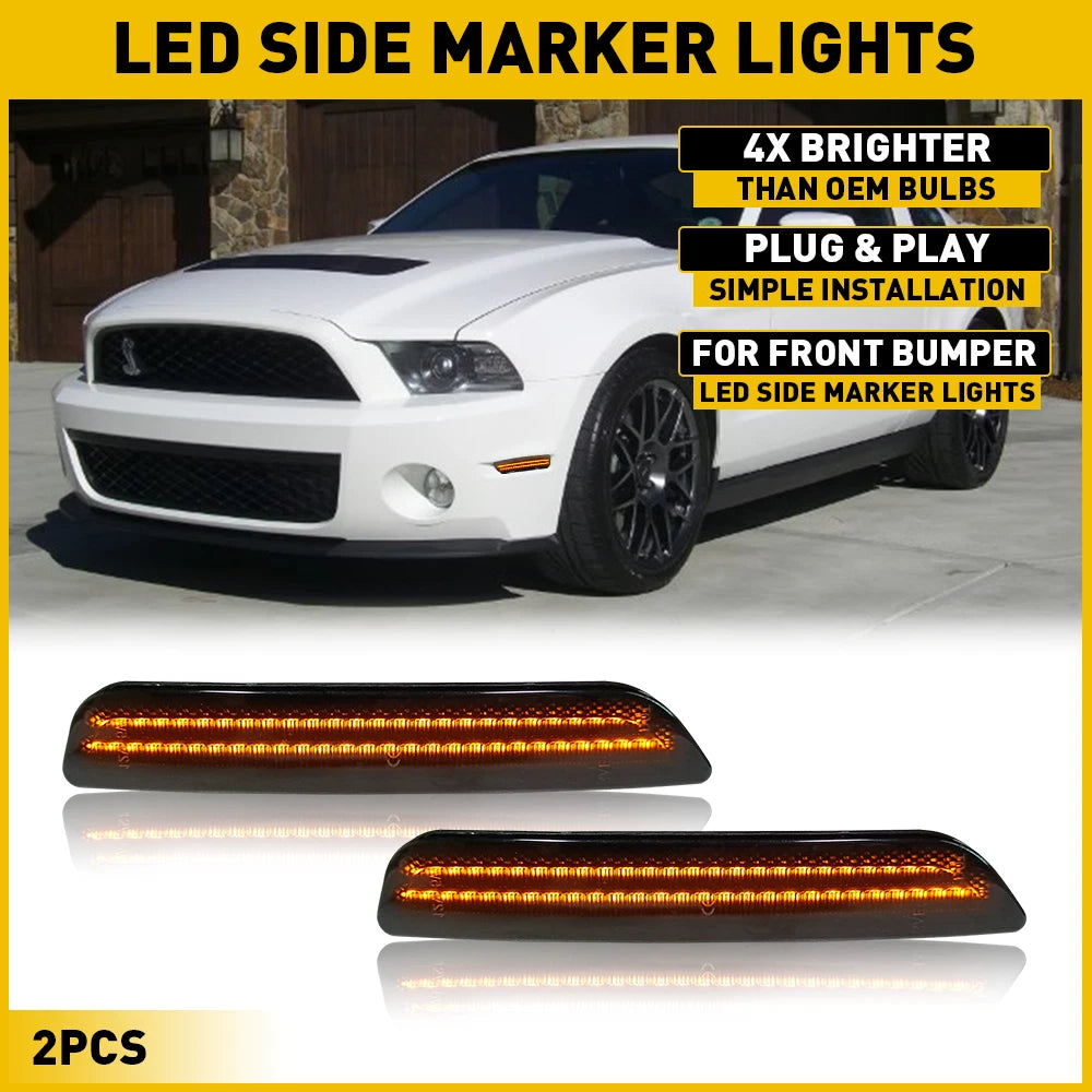 2XFront Bumper Side Marker Light Smoke Lens Amber For LED Ford Mustang 2010-2014 6B93BC-57