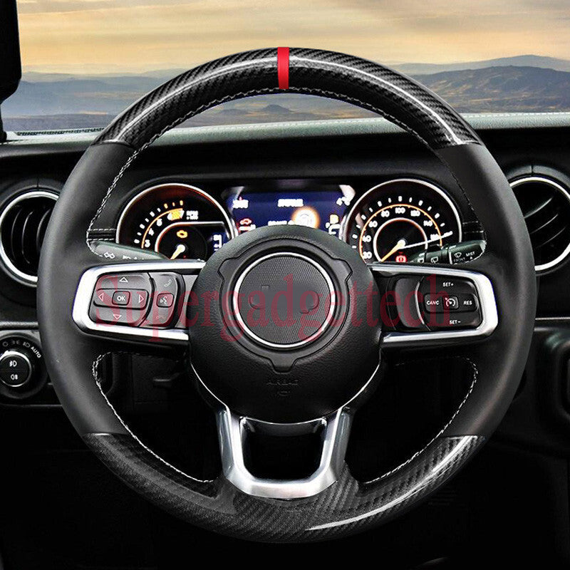 Carbon Fiber&Leather Steering Wheel Hand-stitch on Wrap Cover For Jeep Wrangler