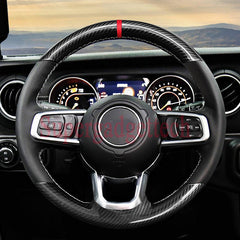 Carbon Fiber&Leather Steering Wheel Hand-stitch on Wrap Cover For Jeep Wrangler