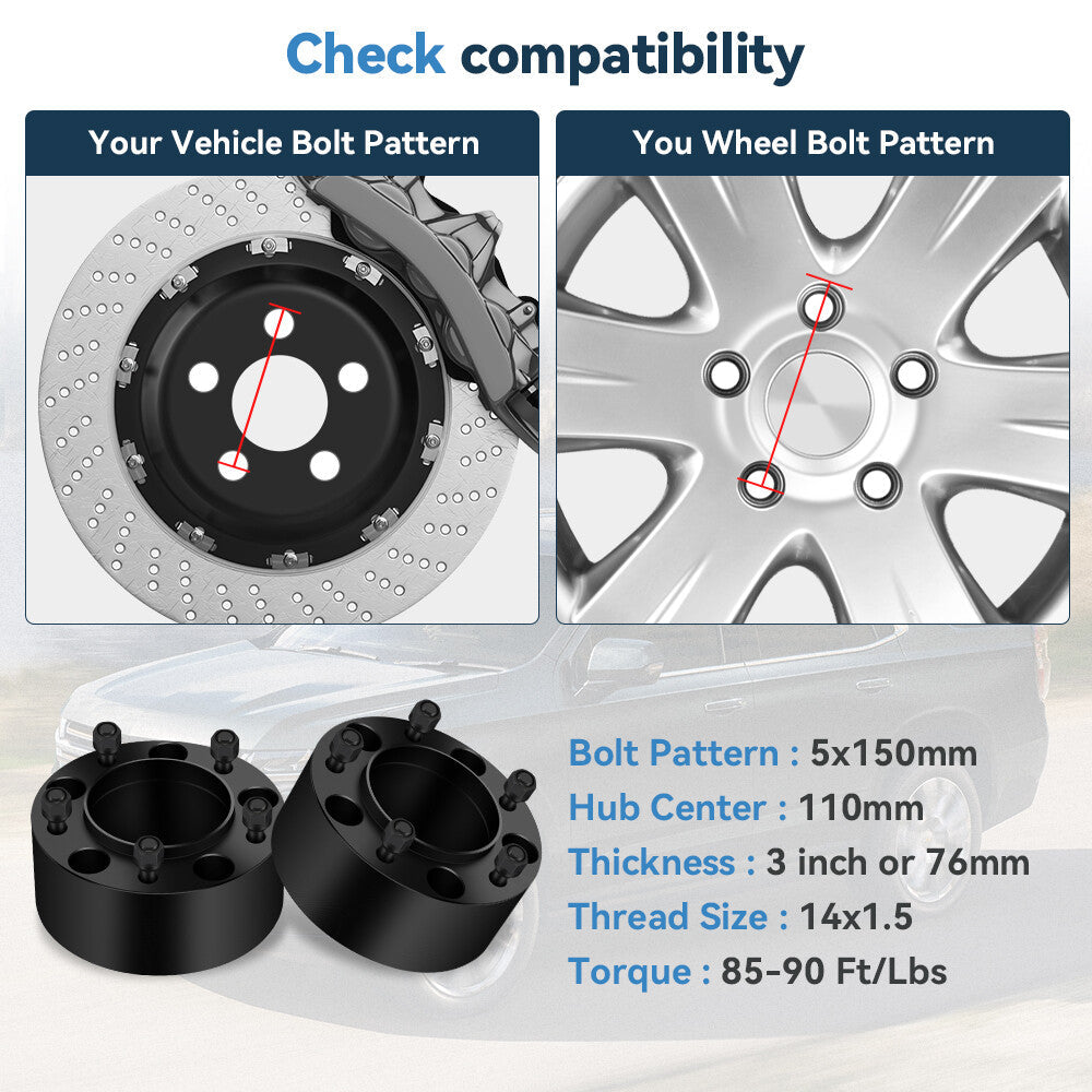 2P 3" Hub Centric Wheel Spacers 5x150 14x1.5 For Toyota Tundra Lexus LX470 LX570 6B93BC-57