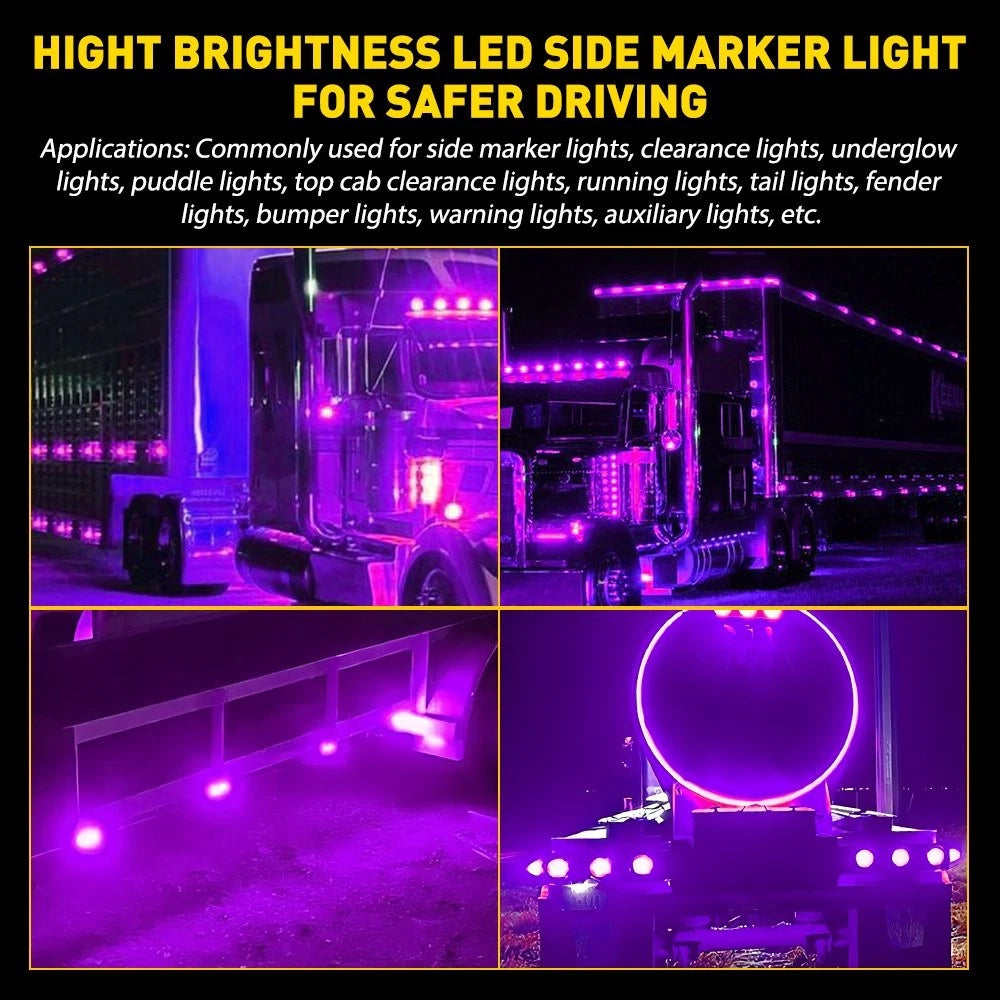 2x Purple LED Watermelon Marker Light Chrome Housings Waterproof Sealed 12-24V A 6B93BC-57