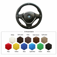 Top Leather Steering Wheel Hand-stitch on Wrap Cover For BMW X5 E70 X6 E71