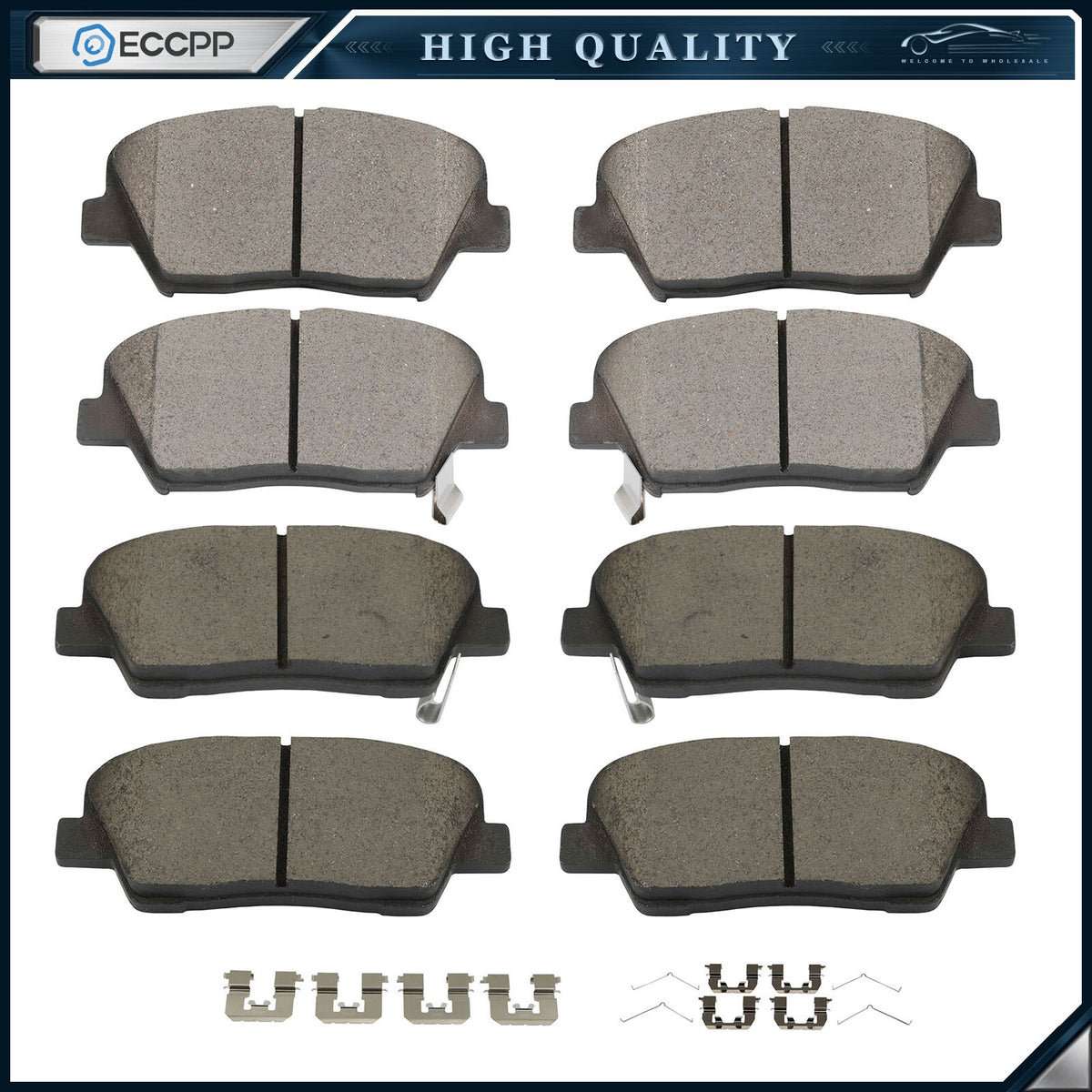 Front and Rear Ceramic Brake Pads w/Hardware Kit for 2016 - 2020 Kia Sorento
