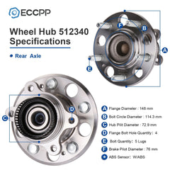 1Pc Wheel Hub Bearing Rear For Hyundai Elantra 2.0L 2007-2010 2011 2012 W/ ABS 6B93BC-57