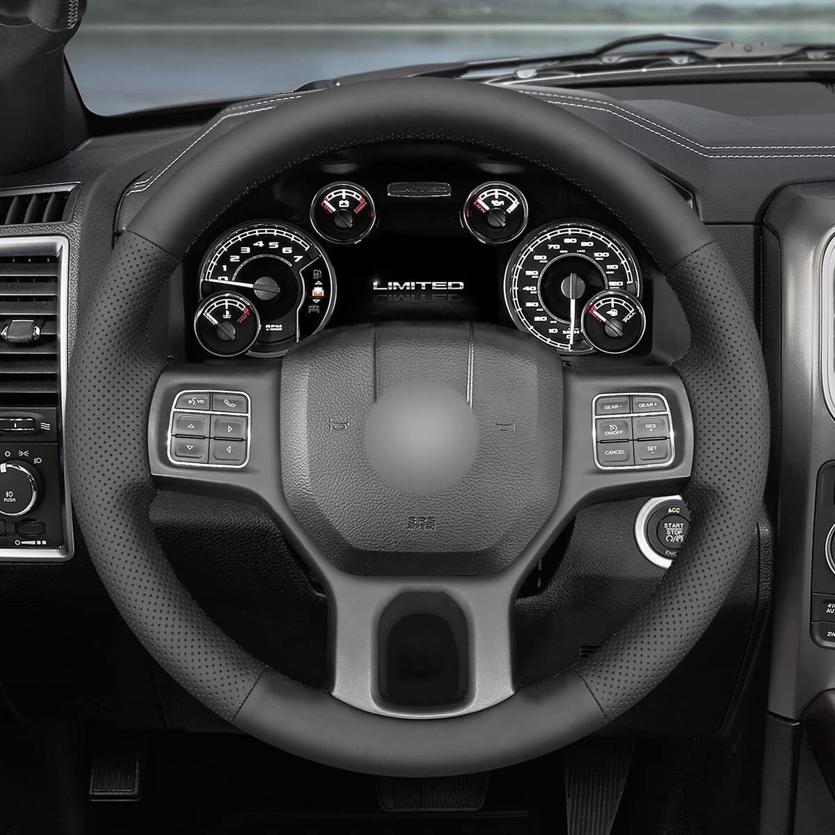 Black PU Leather Steering Wheel Hand-stitch on Wrap Cover For Dodge Ram 1500 12-