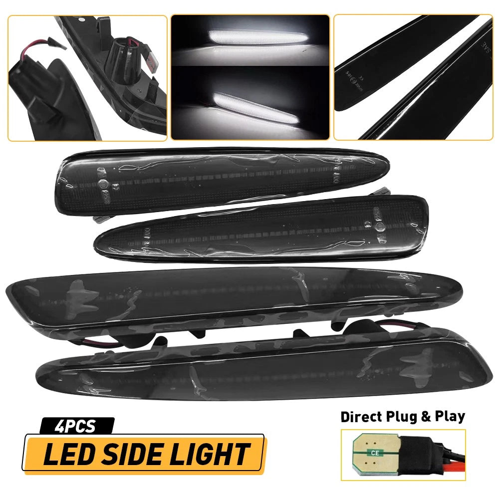 4x LED Smoked Front Rear Side Marker Signal Lights For 2005-13 Chevy Corvette C6 6B93BC-57