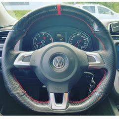 Steering Wheel Wrap For VW Golf 6 Glossy Carbon Fiber &Perforated Leather Cover