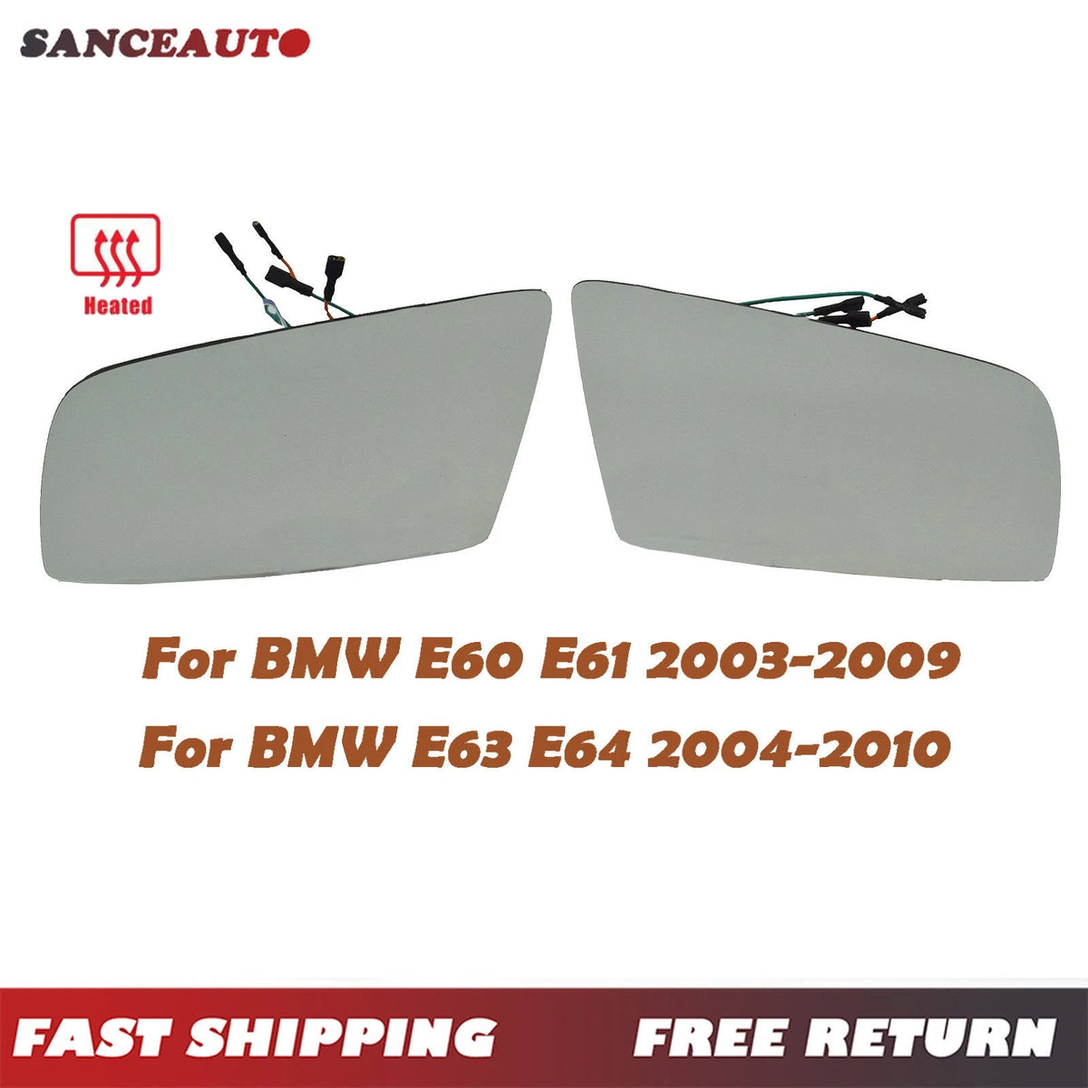 Left Right 4 Pin Door Mirror Glass W/ Connector Heated For BMW E60 E61 E63 E64 6B93BC-57