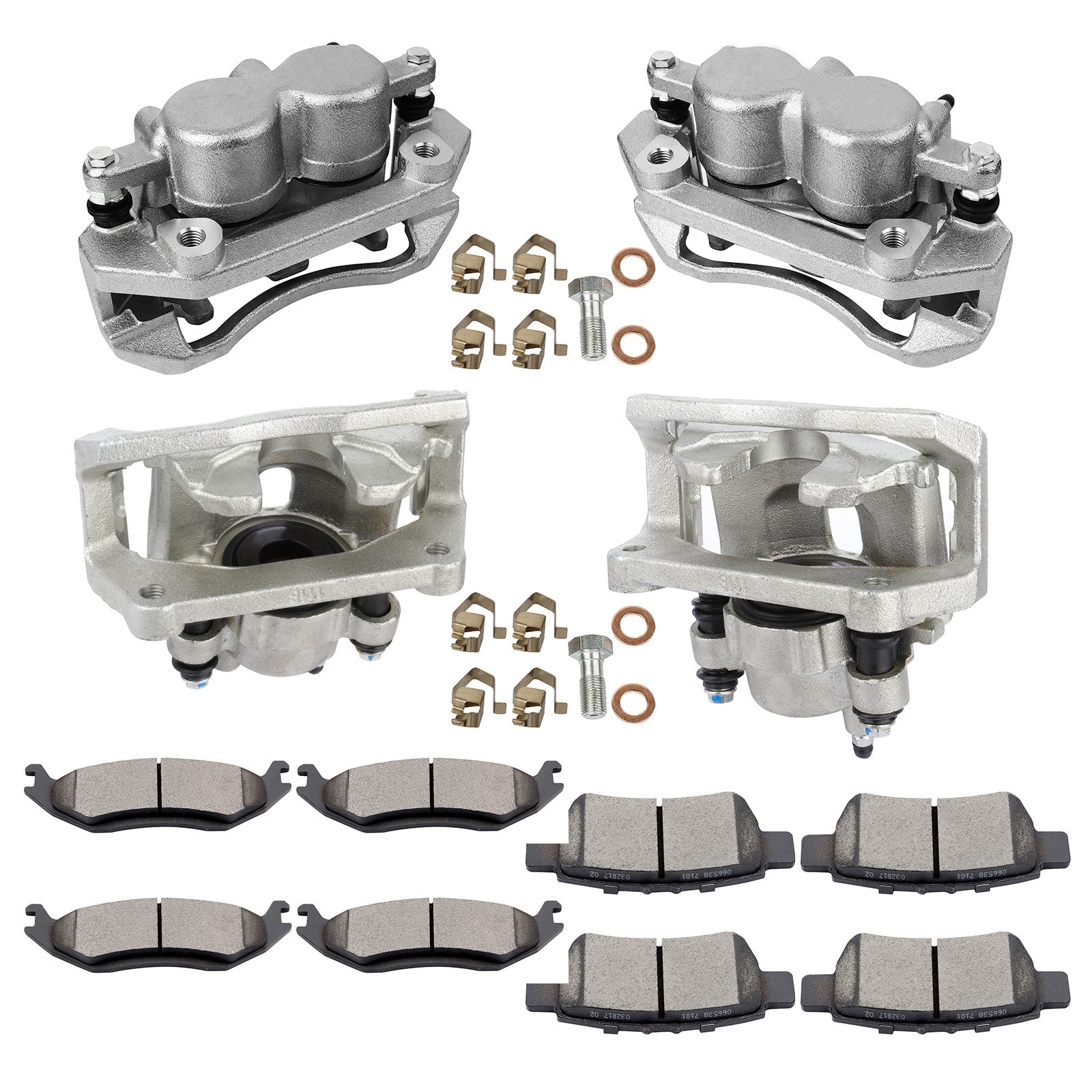 Front+Rear Brake Calipers Brake Pads Set 12Pcs For 2006-2008 Dodge Ram 1500 6B93BC-57