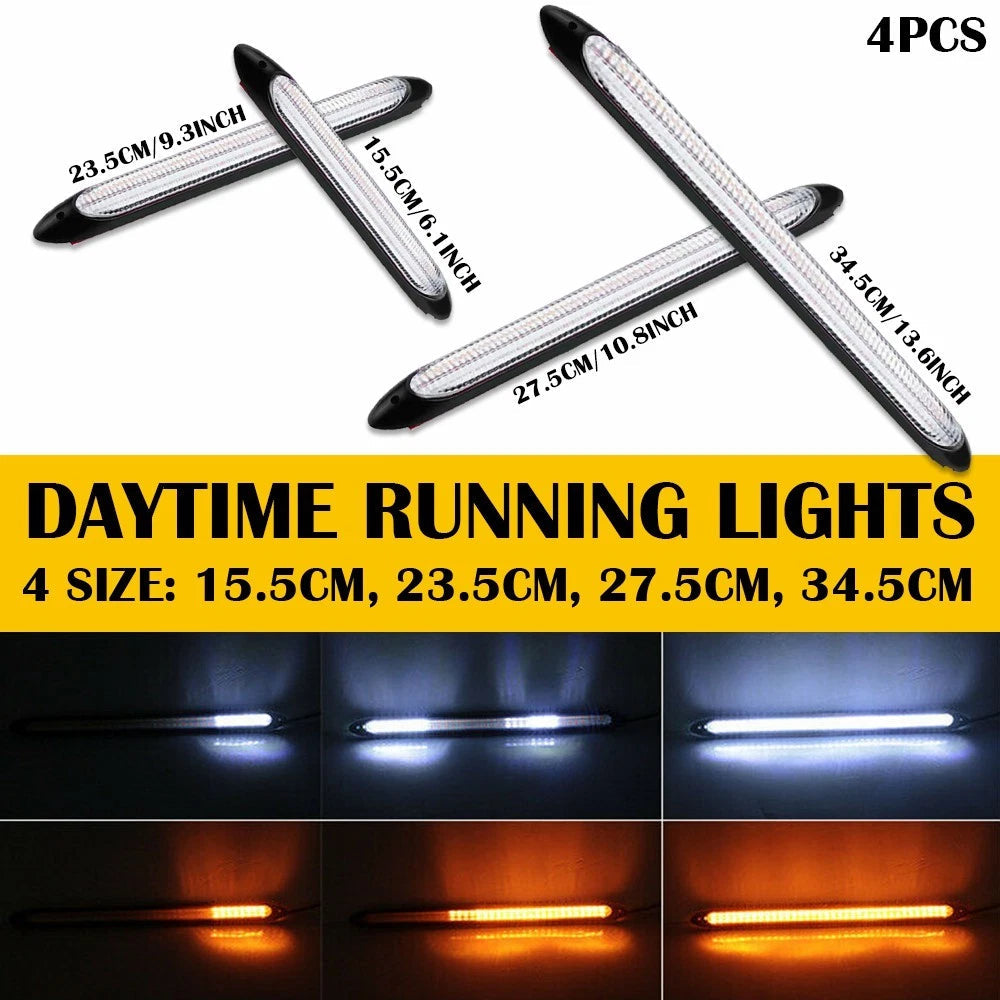 2x LED Switchback DRL Tube Light Strip Amber White Sequential Flow Turn Signal 6B93BC-57