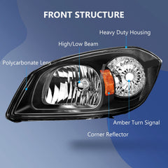 ECCPP Headlights For Chevy Cobalt Pontiac G5 Pursuit 2005-2010 Pair Black Amber 6B93BC-57
