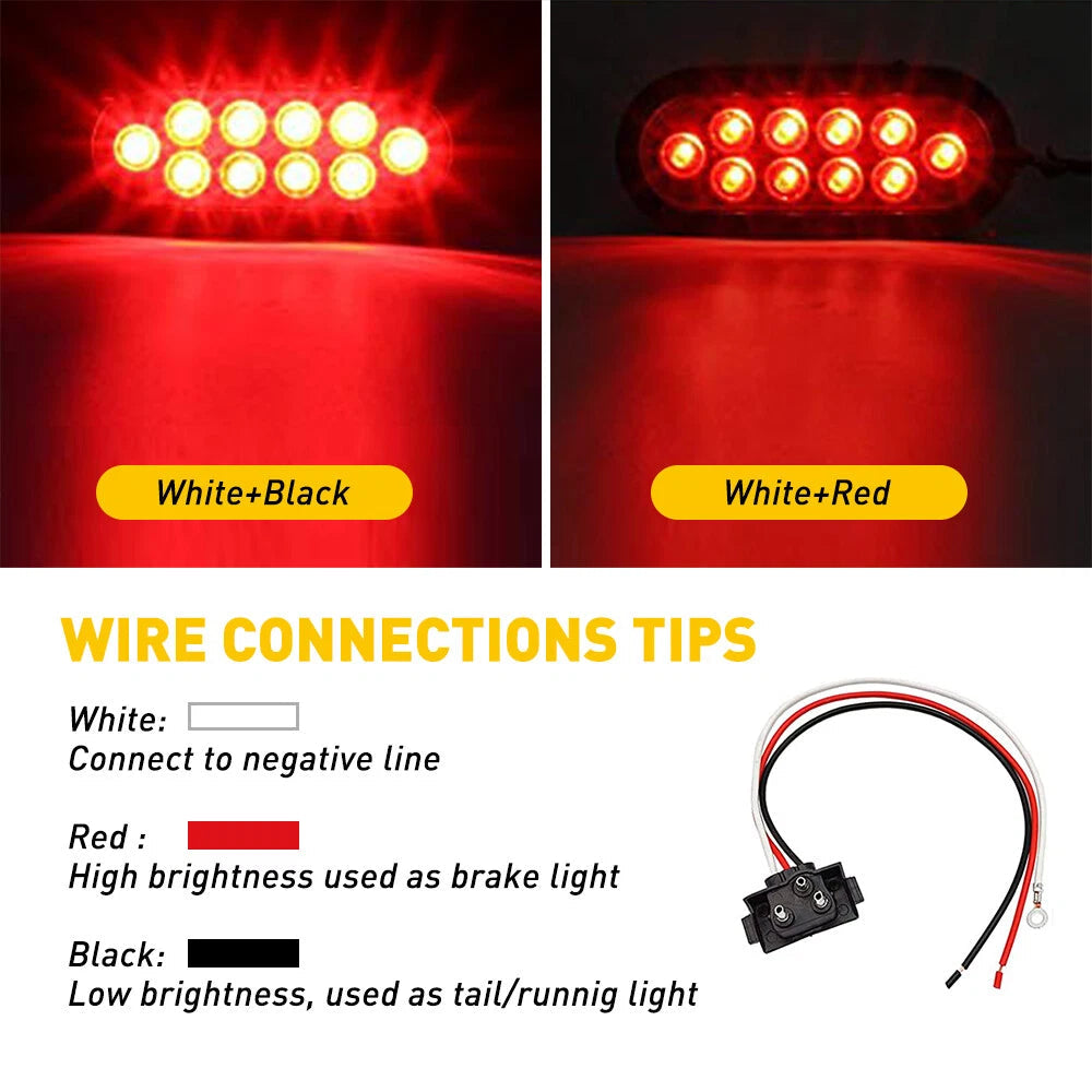 2 Trailer truck Red LED Surface Mount 6" Oval Stop Turn Tail Light Sealed 6B93BC-57