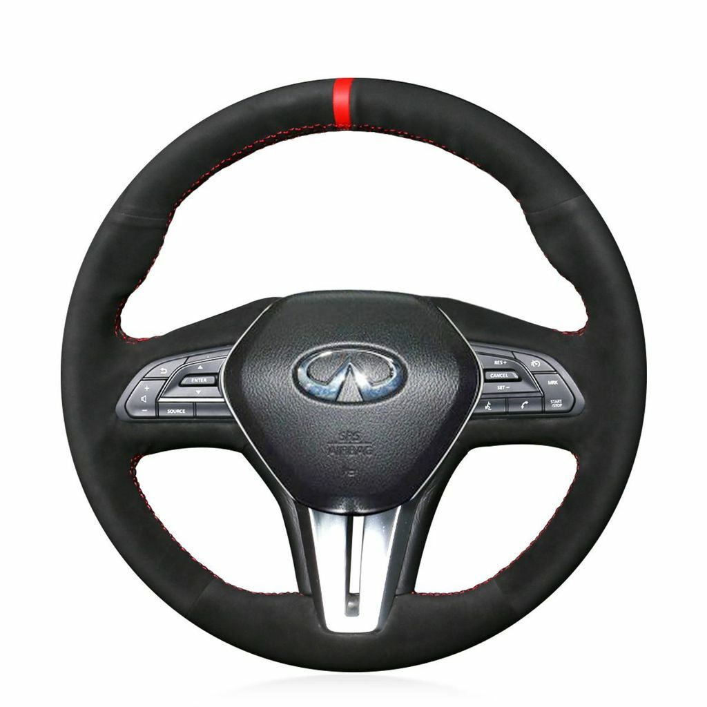 Hand-Sewing Black Suede Leather Steering Wheel Covers Wrap For Infiniti Q50 18+