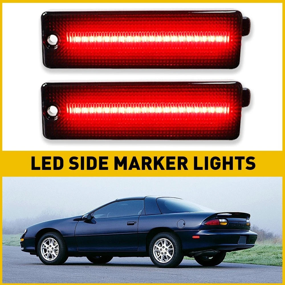 Red LED Smoked Rear Turn Signal Side Marker Lights Lamps For 93-02 Chevy Camaro 6B93BC-57