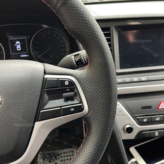 Steering Wheel Wrap For Hyundai Elantra 2016-20 Black Perforated Leather Cover