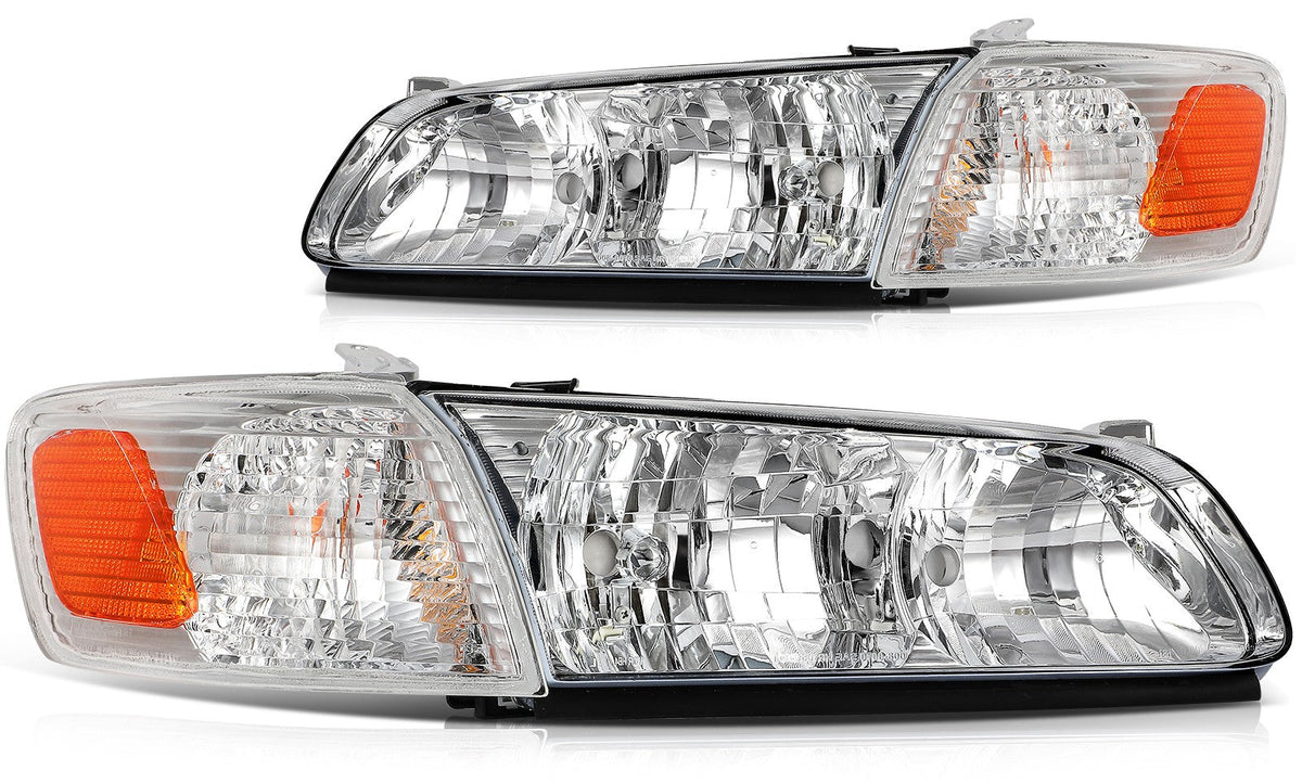ECCPP Headlights Assembly For Toyota Camry 2000-2001 Pair Kit Chrome Amber 6B93BC-57