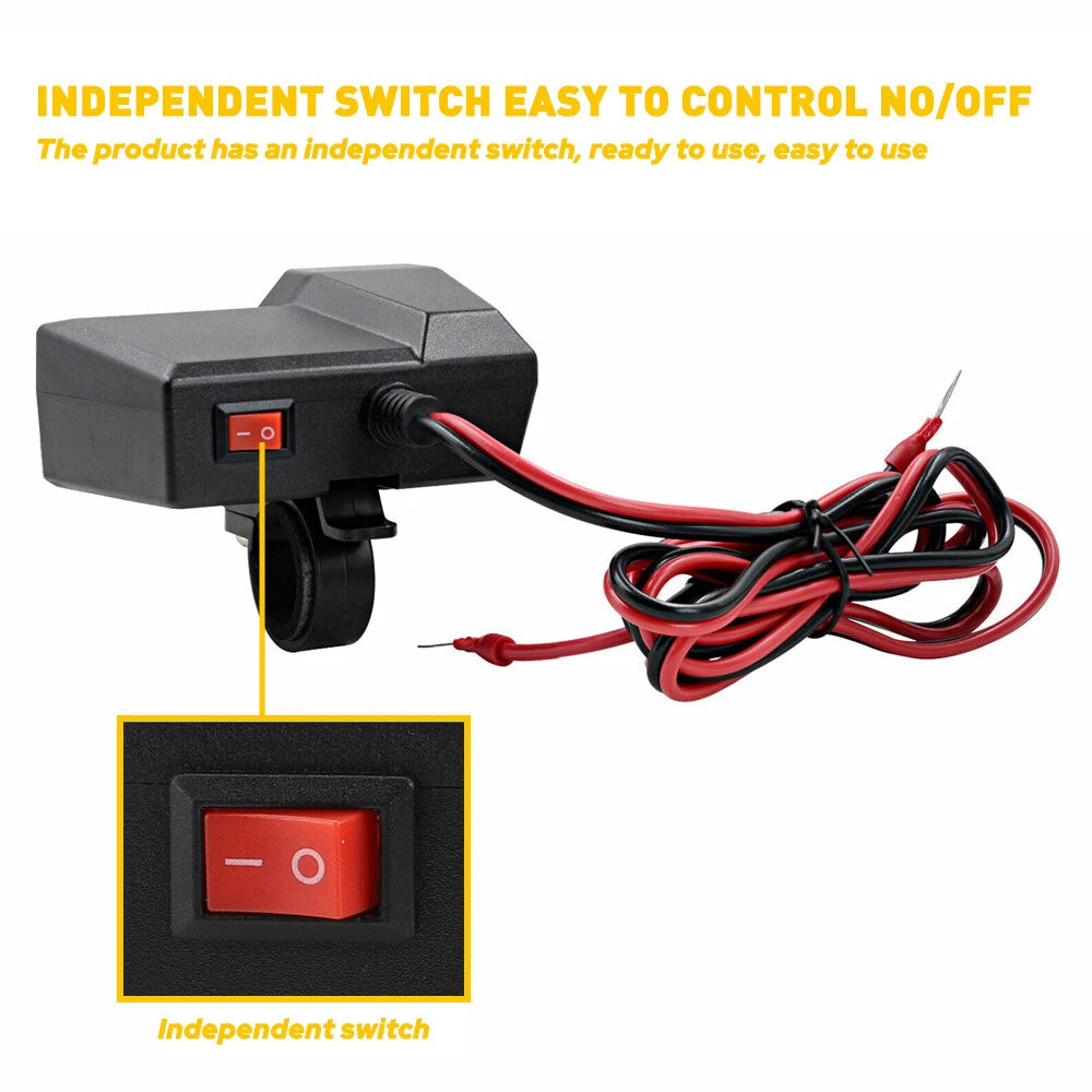 Motorcycle Handlebar Cigarette Lighter Socket Dual USB Charger W/ LED Voltmeter 6B93BC-57